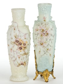 WAVE CREST ENAMEL-DECORATED ART GLASS VASES, LOT OF TWO