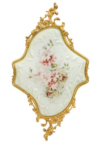 WAVE CREST ENAMEL-DECORATED ART GLASS FLORAL WALL PLAQUE
