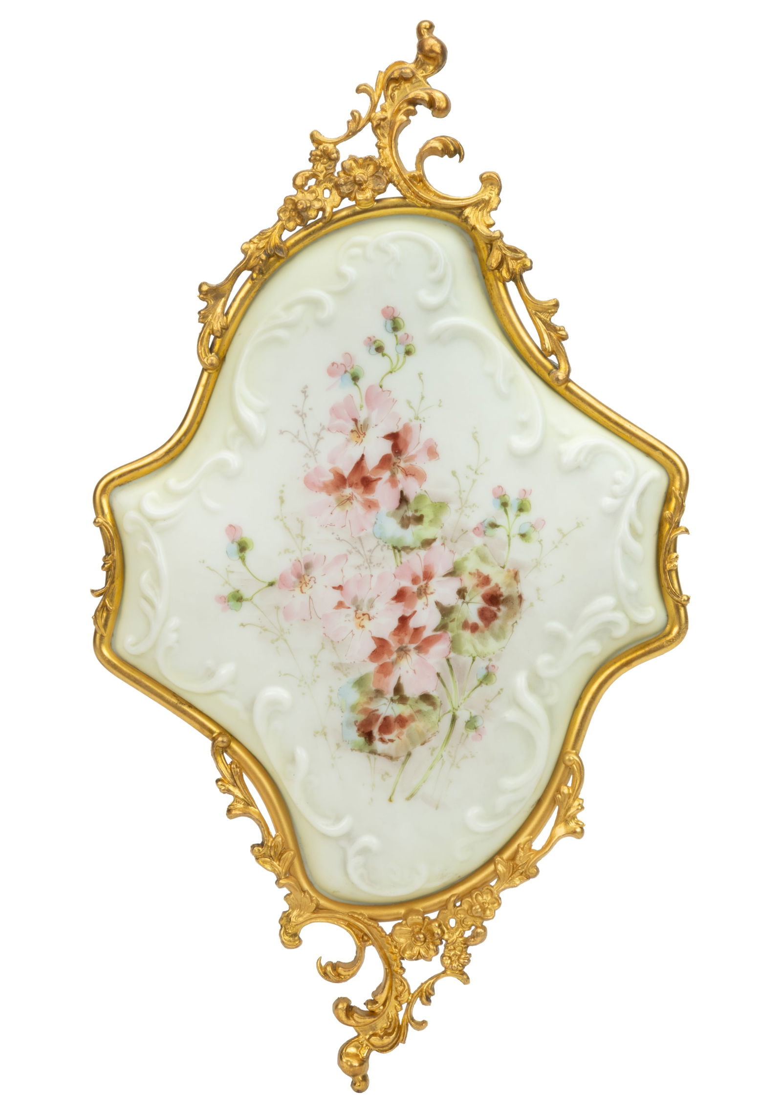 WAVE CREST ENAMEL-DECORATED ART GLASS FLORAL WALL PLAQUE (1 of 1)