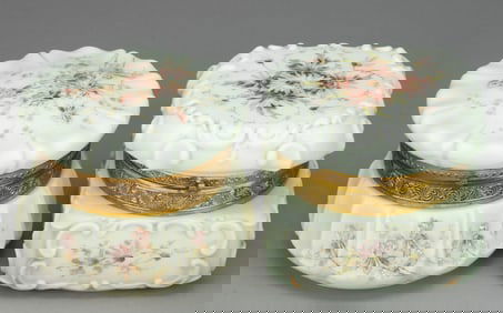 WAVE CREST ENAMEL-DECORATED ART GLASS BOXES, LOT OF TWO