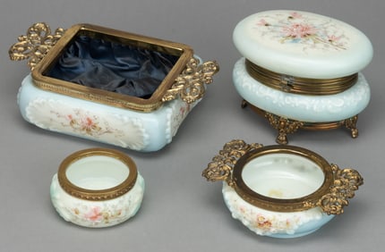 WAVE CREST ENAMEL-DECORATED ART GLASS ARTICLES, LOT OF FOUR