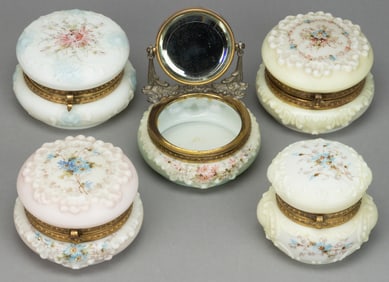 WAVE CREST ENAMEL-DECORATED ART GLASS ARTICLES, LOT OF FIVE