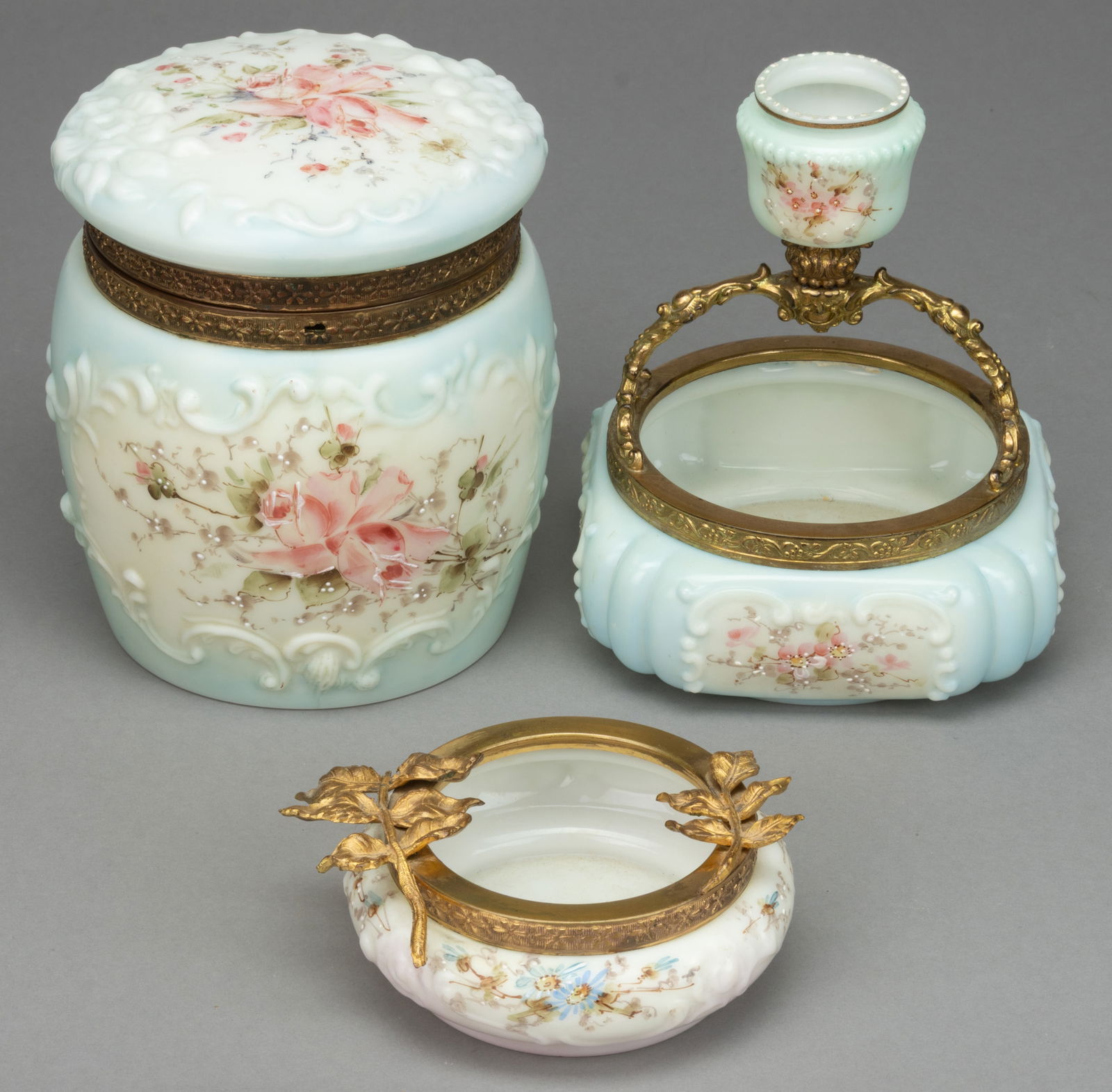 WAVE CREST ENAMEL-DECORATED ART GLASS ARTICLES, LOT OF THREE (1 of 1)