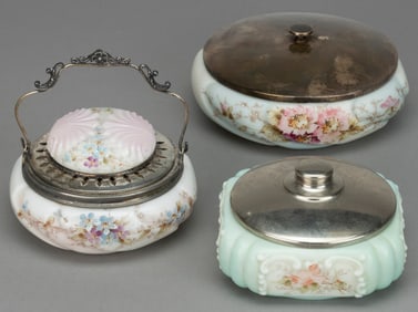 WAVE CREST ENAMEL-DECORATED ART GLASS BON-BONS, LOT OF 3