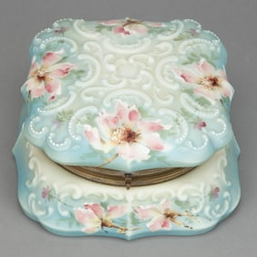 WAVE CREST ENAMEL-DECORATED ART GLASS JEWEL / DRESSER BOX