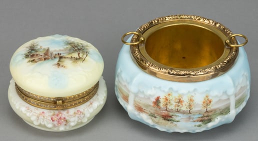 WAVE CREST ENAMEL-DECORATED ART GLASS ARTICLES, LOT OF TWO