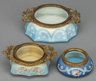 WAVE CREST NAKARA ENAMEL-DECORATED JEWEL TRAYS, LOT OF THREE