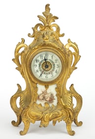 WAVE CREST / WATERBURY GILT-METAL AND GLASS MANTLE CLOCK