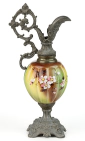 WAVE CREST ENAMEL-DECORATED ART GLASS URN / EWER