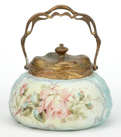 WAVE CREST ENAMEL-DECORATED ART GLASS BISCUIT JAR