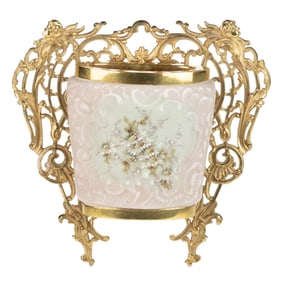 WAVE CREST ENAMEL-DECORATED ART GLASS BROOM HOLDER