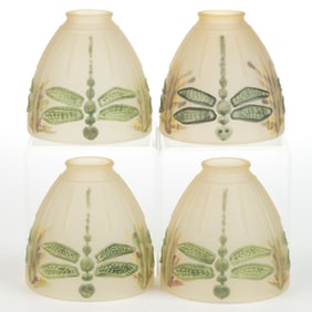 ART NOUVEAU STYLE HAND-PAINTED DRAGONFLY LAMP SHADES, LOT OF FOUR
