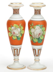NEOCLASSICAL/EGYPTIAN STYLE OPAL ART GLASS VASE, LOT OF TWO