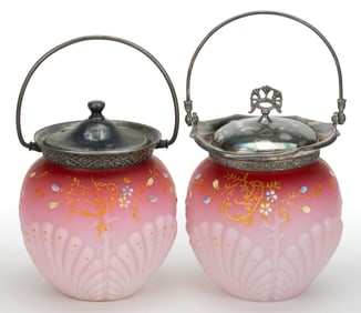 CONSOLIDATED SHELLS AND SEAWEED ART GLASS CRACKER JARS, LOT OF TWO