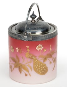 WEBB ENAMEL-DECORATED PEACHBLOW ART GLASS CRACKER JAR