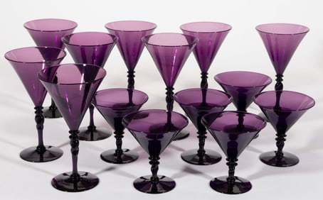 STEUBEN ART GLASS NO. 5154 AMETHYST GOBLETS AND WINES, LOT OF 12