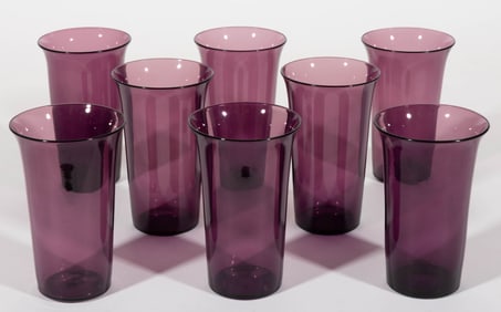 STEUBEN ART GLASS NO. 1044 AMETHYST TUMBLERS, SET OF EIGHT