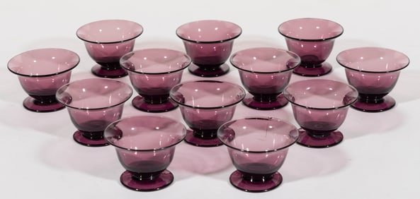 STEUBEN ART GLASS NO. 3067 AMETHYST OPEN SALTS, SET OF 12