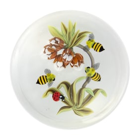 CLINTON SMITH (AMERICAN, B. 1979) BOTANICAL AND BEES LAMPWORK STUDIO ART GLASS PAPERWEIGHT