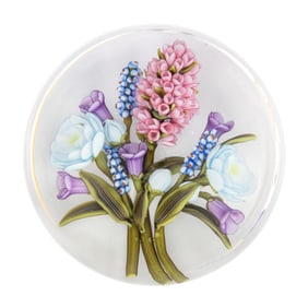 CLINTON SMITH (AMERICAN, B. 1979) FLORAL BOUQUET LAMPWORK STUDIO ART GLASS PAPERWEIGHT