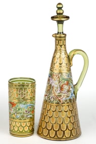 BOHEMIAN ENAMEL-DECORATED EWER AND BEAKER, LOT OF TWO