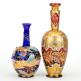 MOSER ATTRIBUTED ENAMEL-DECORATED ART GLASS ARTICLES, LOT OF TWO