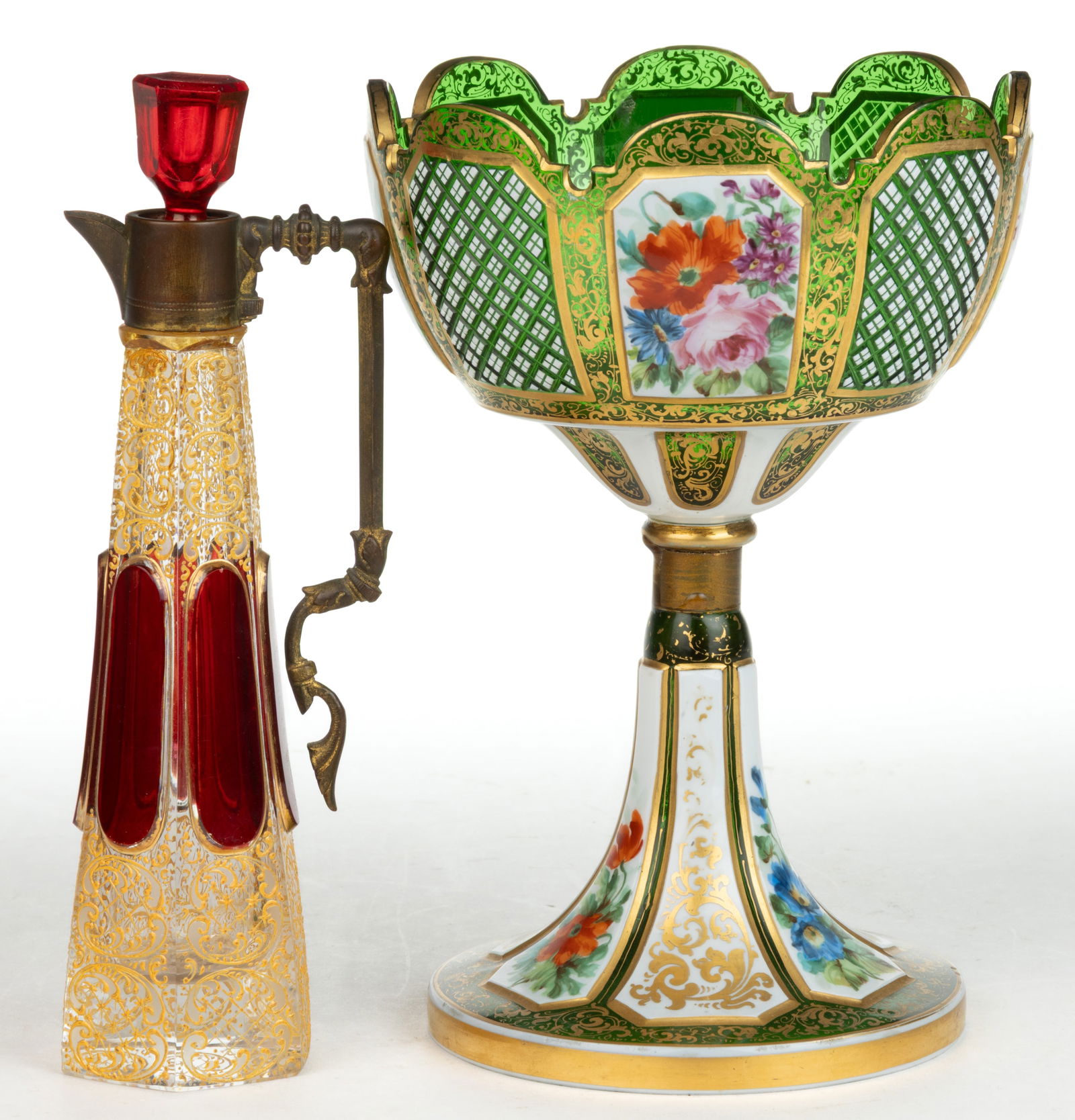 BOHEMIAN CUT-OVERLAY COMPOTE AND CORDIAL JUG (1 of 1)