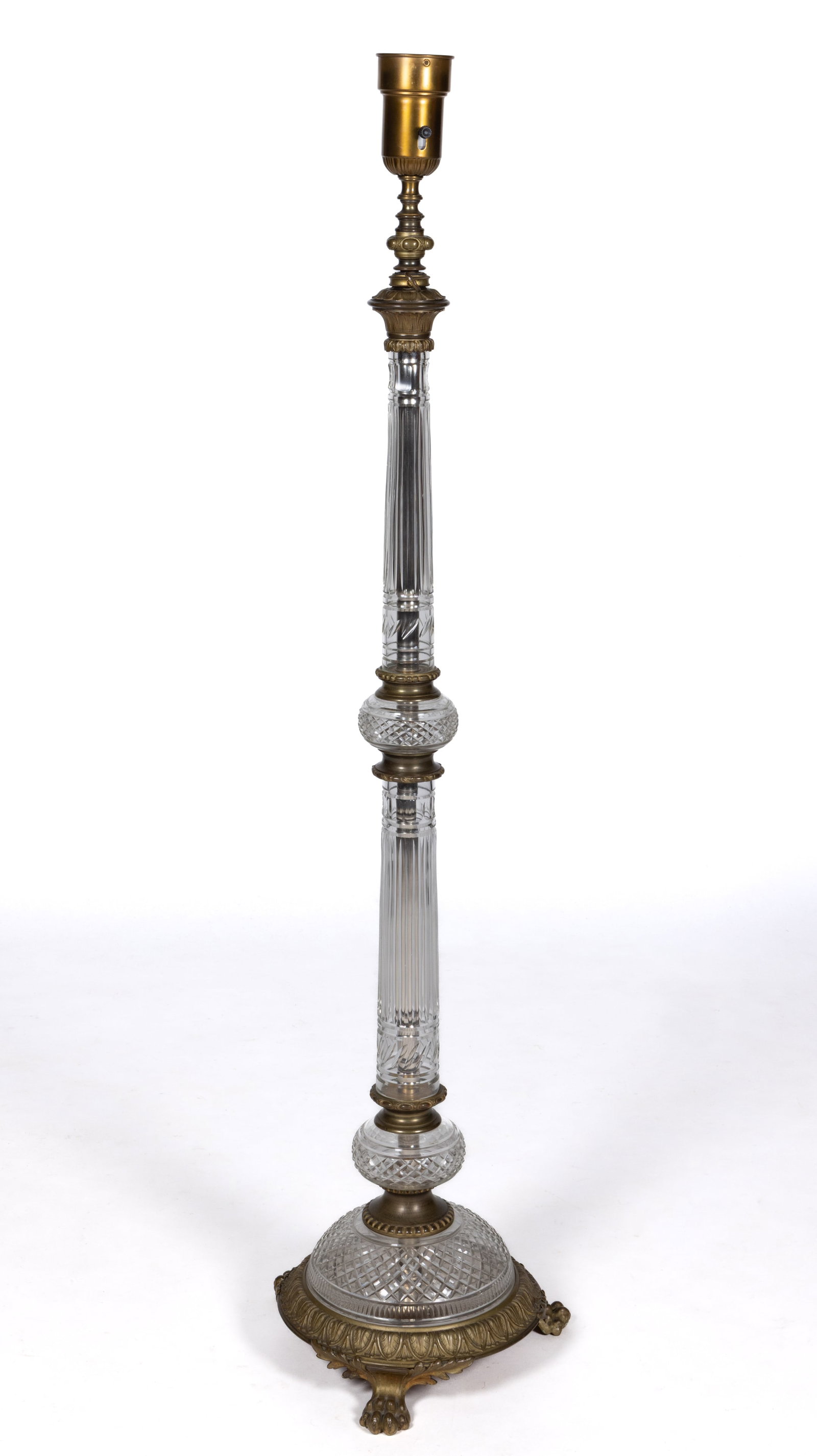ENGLISH CUT GLASS AND BRONZE FLOOR TORCHIERE KEROSENE LAMP (1 of 5)