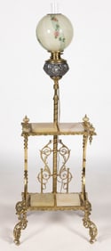 E. MILLER & CO. "ROCHESTER" MIXED METALS AND ONYX ADJUSTABLE PIANO TABLE FLOOR LAMP
