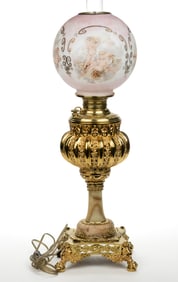 CAST-BRASS AND ONYX KEROSENE BANQUET LAMP