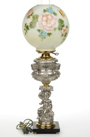 DIETZ & CO. NO. 43 MIXED-METAL FIGURAL-STEM CHERUB KEROSENE BANQUET LAMP