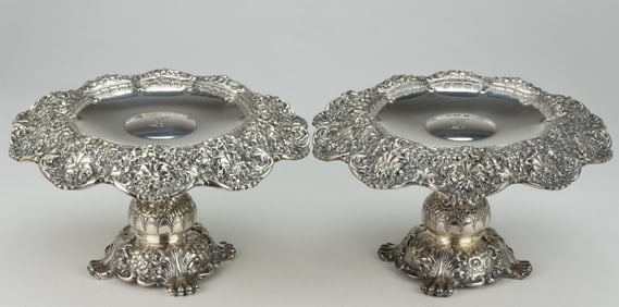 TIFFANY & CO. REPOUSSE STERLING SILVER COMPOTES, PAIR