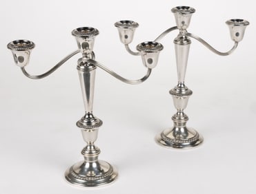 GORHAM WEIGHTED STERLING SILVER ADJUSTABLE CANDELABRA, PAIR