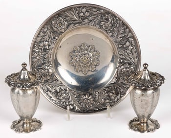 ARTHUR J. STONE / STONE SILVER SHOP AND OTHER FLORAL STERLING SILVER ARTICLES, LOT OF THREE
