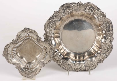 WHITING MFG. CO. AND OTHER ART NOUVEAU STERLING SILVER DISHES, LOT OF TWO