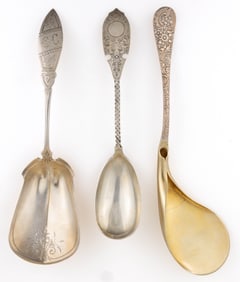AMERICAN STERLING AND COIN SILVER SERVING SPOONS, LOT OF THREE