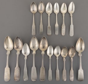NEW ENGLAND AND OTHER COIN SILVER SPOONS, LOT OF 16