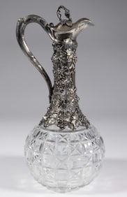 ENGLISH VICTORIAN STERLING SILVER AND CUT-GLASS WINE EWER / CLARET JUG