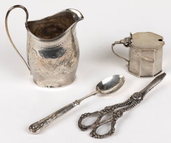BATEMAN FAMILY ENGLISH GEORGIAN AND OTHER STERLING SILVER ARTICLES, LOT OF FOUR