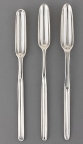 ENGLISH GEORGE II STERLING SILVER MARROW SPOONS / SCOOPS, LOT OF THREE