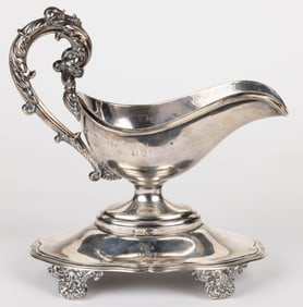 FRANCOIS DURAND, FRENCH 0.950 SILVER SAUCE BOAT BOLTED TO UNDERTRAY