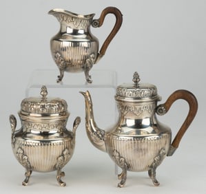 FRENCH NEOCLASSICAL-STYLE 0.950 SILVER THREE-PIECE BREAKFAST / INDIVIDUAL TEA OR COFFEE SERVICE