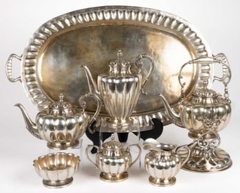 JOYERIA REAL, MEXICAN STERLING SILVER SEVEN-PIECE COFFEE AND TEA SERVICE