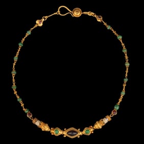 ANCIENT GREEK GOLD, STONE, AND GLASS NECKLACE