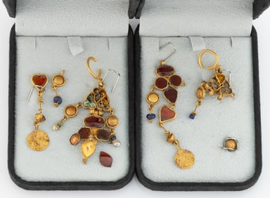 ANCIENT ROMAN GOLD AND GARNET INLAY EARRINGS, PAIR