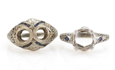 ANTIQUE / VINTAGE ART DECO 18K WHITE GOLD FILIGREE LADY'S RINGS, LOT OF TWO