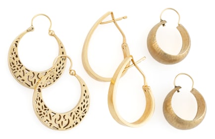 VINTAGE / CONTEMPORARY 14K YELLOW GOLD HOOP EARRINGS, THREE PAIRS