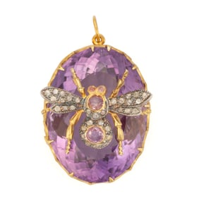 CONTEMPORARY STERLING SILVER, VERMEIL, DIAMOND, AND GEMSTONE BEE FIGURAL PENDANT