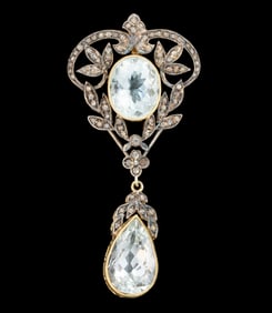 CONTEMPORARY ANTIQUE-STYLE STERLING SILVER, VERMEIL, DIAMOND, AND AQUAMARINE PENDANT