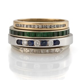 VINTAGE 14K AND 18K GOLD AND GEMSTONE RINGS, LOT OF FOUR